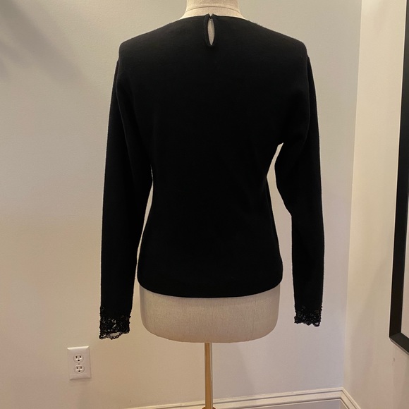 Kenar Black Lambs Wool Deep V Neck Sweater with Beading, & Lace / Womens Size M - Picture 8 of 12
